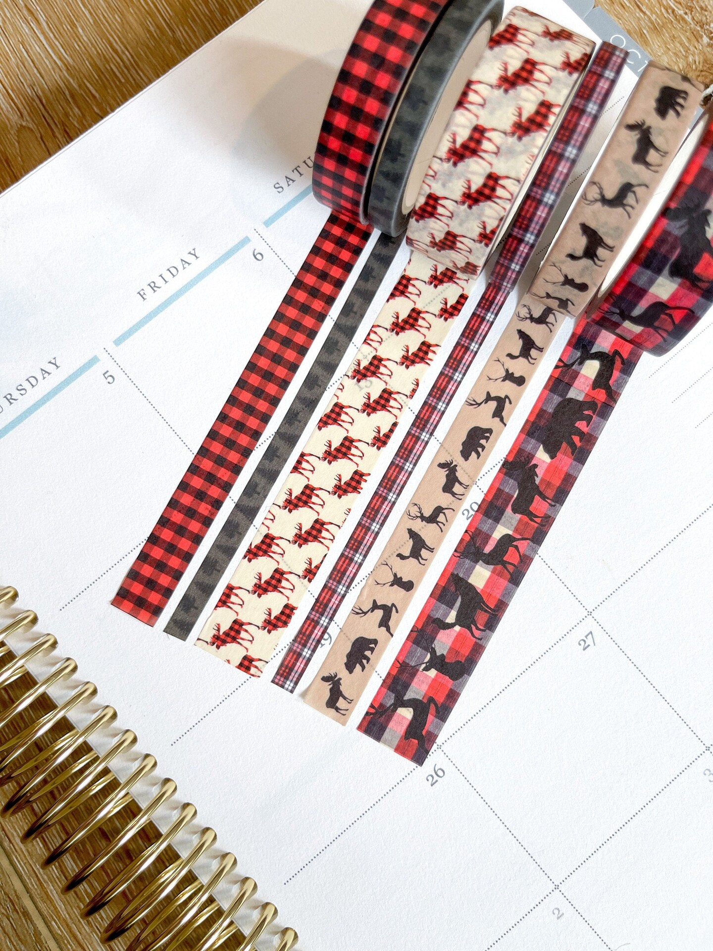 Christmas Buffalo Plaid Deer Holiday Red & Black Washi Tape Set