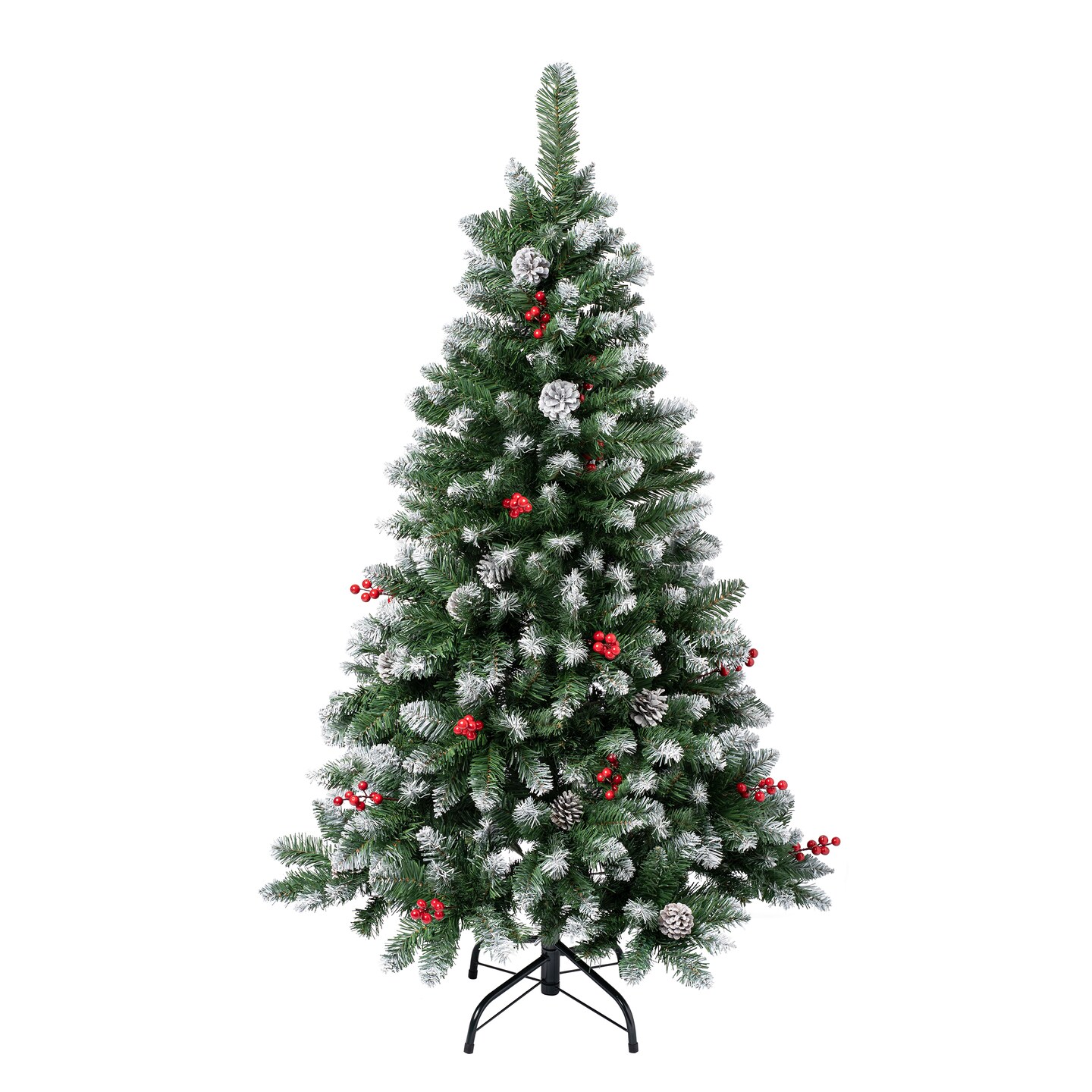 National Tree Company First Frosted Traditions Christmas Tree with Hinged Branches, Pinecones and Red Berries, 4.5 ft