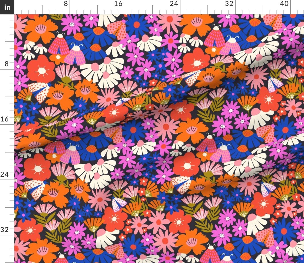 Vibrant Floral Bright Insect Boho Flower Maximalist Custom Printed Fabric by Spoonflower Various Fabrics by the Yard or Fat Quarter