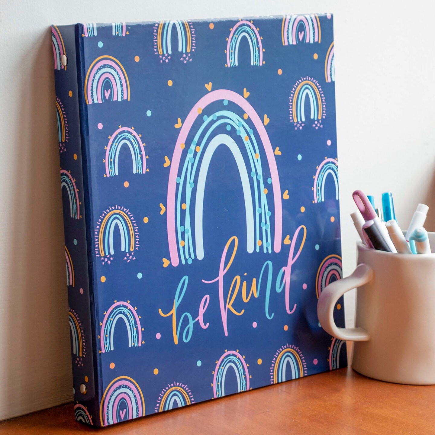 bloom daily planners 1&#x22; Ring Binder, 10&#x22; x 11.5&#x22;, Navy Rainbows