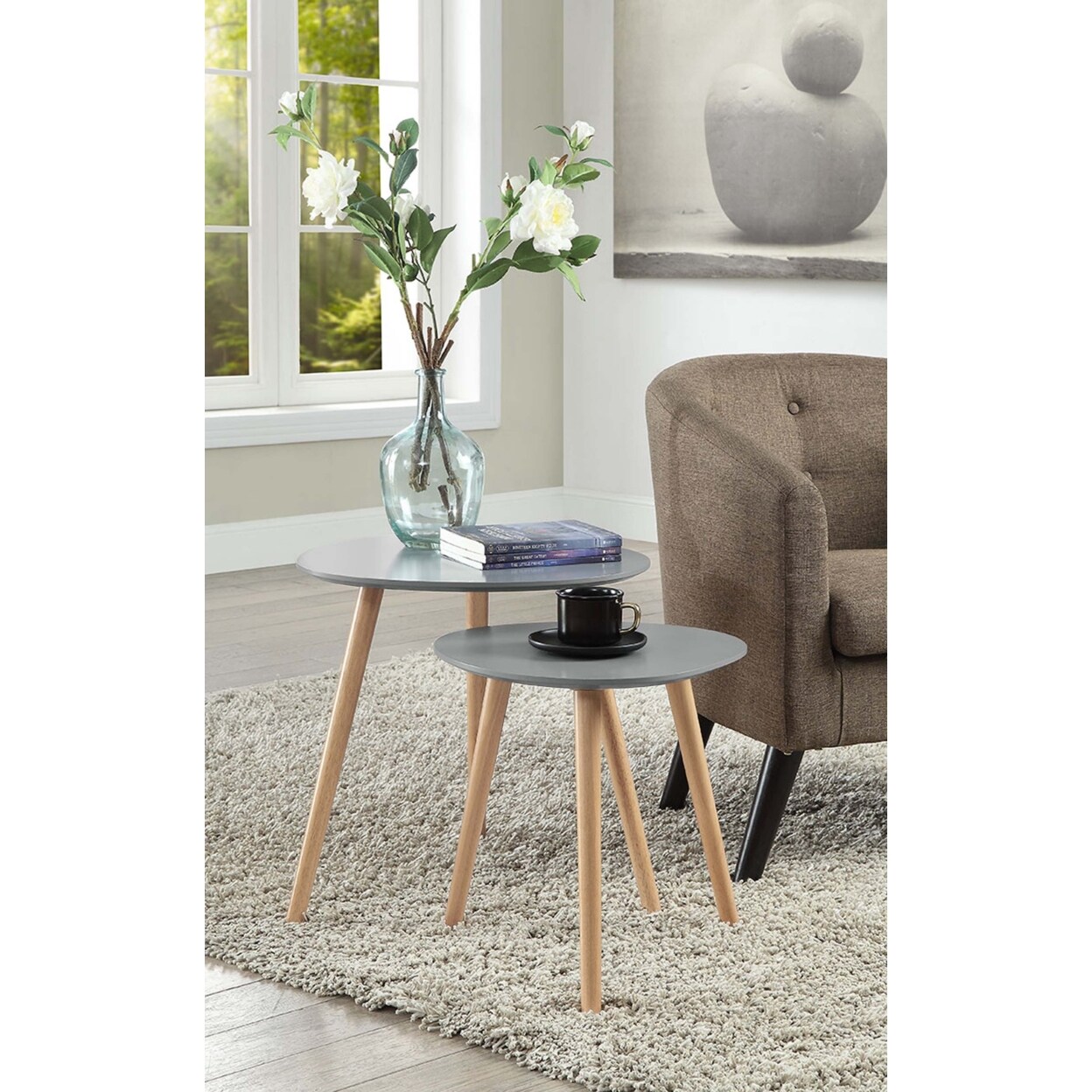 Convenience Concepts Oslo Nesting End Tables, Gray and Light Oak