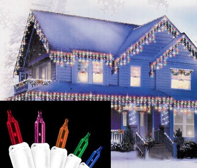 Hofert Set of 300 Multi-Color Everglow Icicle Christmas Lights, White ...