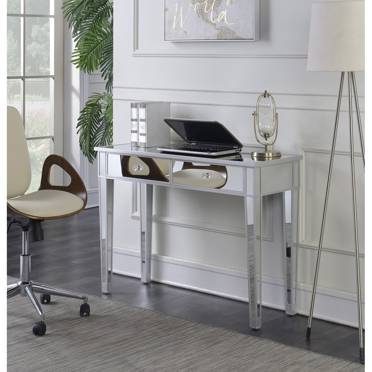 Convenience Concepts Gold Coast Mirrored Desk , Silver