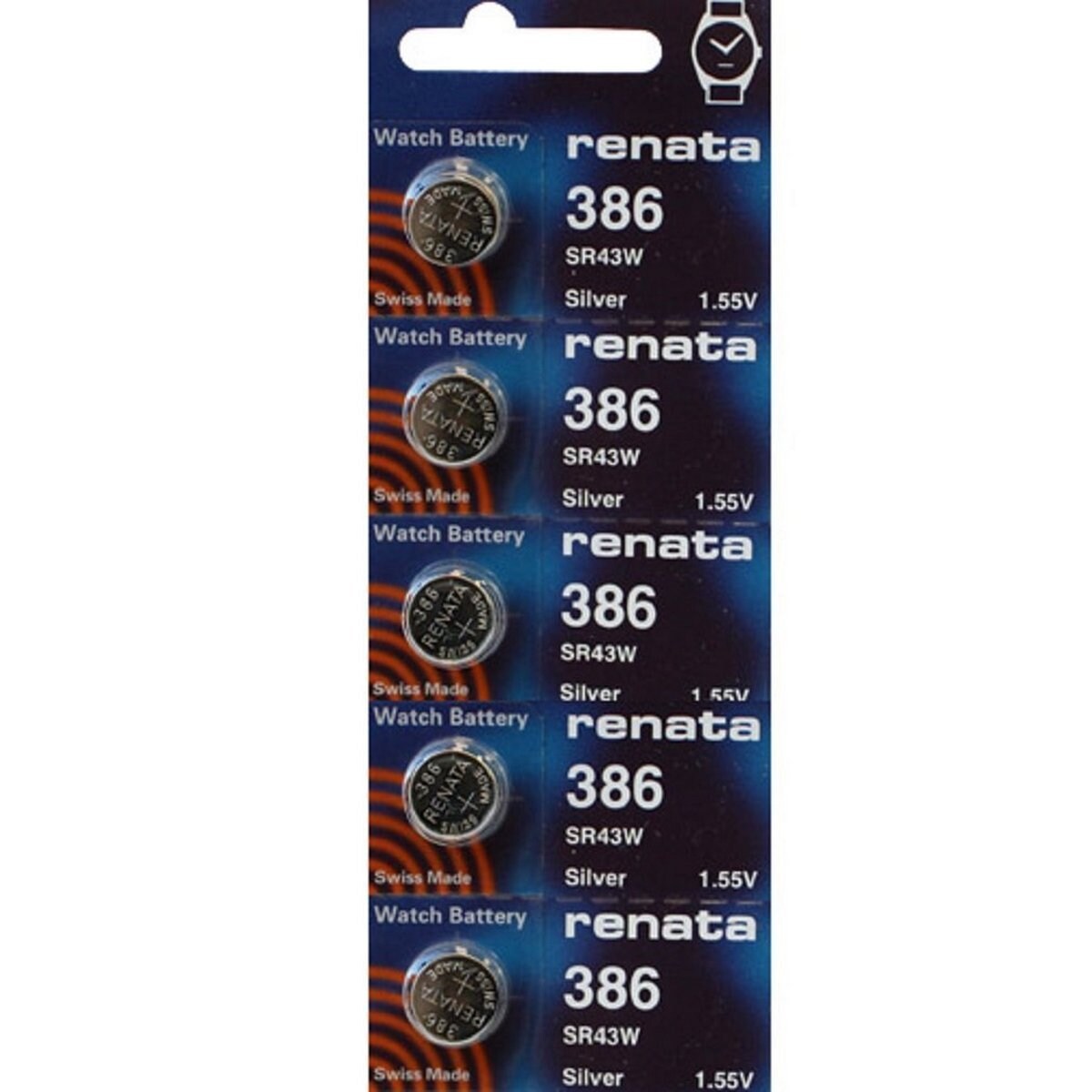 Renata Watch Battery Swiss Made Renata 386 or SR43SW Or AG12 1.5V (5 Batteries, 386 or SR 43 SW)