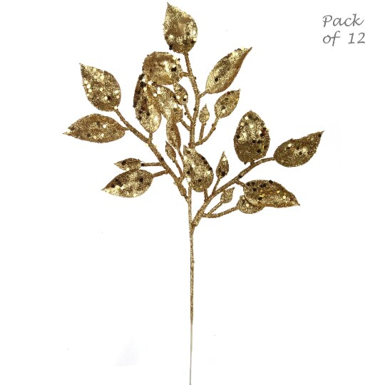 Radiant 7-Inch Gold Salal Leaf Spray - Striking Metallic Faux Foliage for Home Decor, Floral Arrangements &#x26; Upscale Events