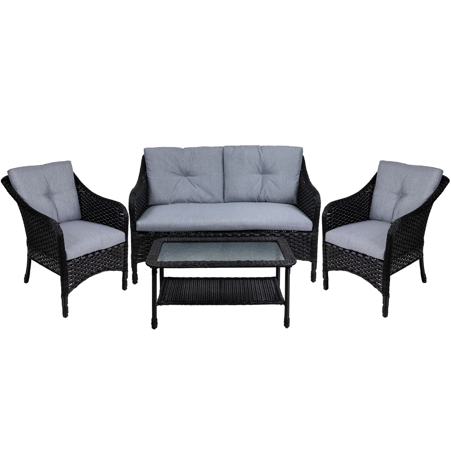 Northlight 4pc Black Resin Wicker Deep Seated Patio Set with Gray Cushions