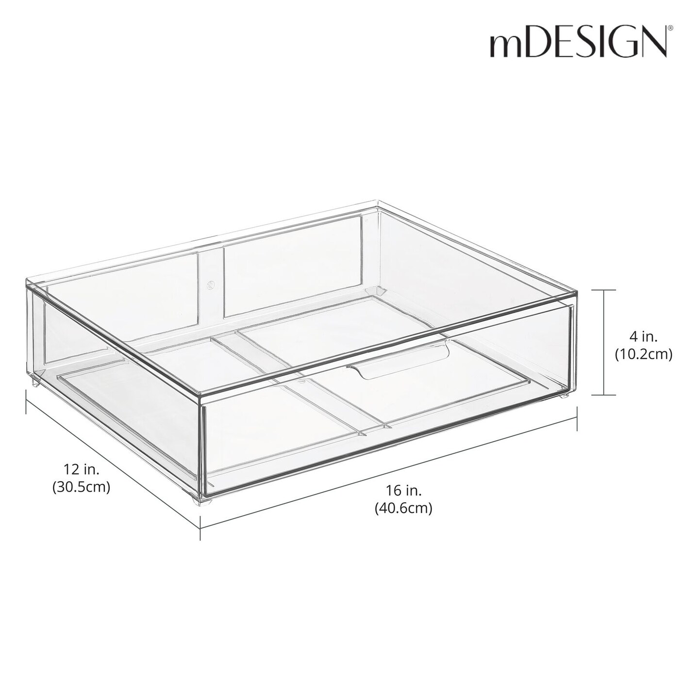 mDesign Stackable Kitchen Storage Bin Box with Pull-Out Drawer - Clear