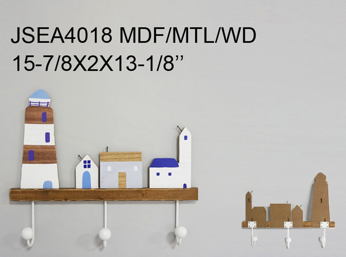 Contemporary Home Living 15.75&#x22; Brown, White, and Blue Wooden Decorative House Designed Wall Hooks