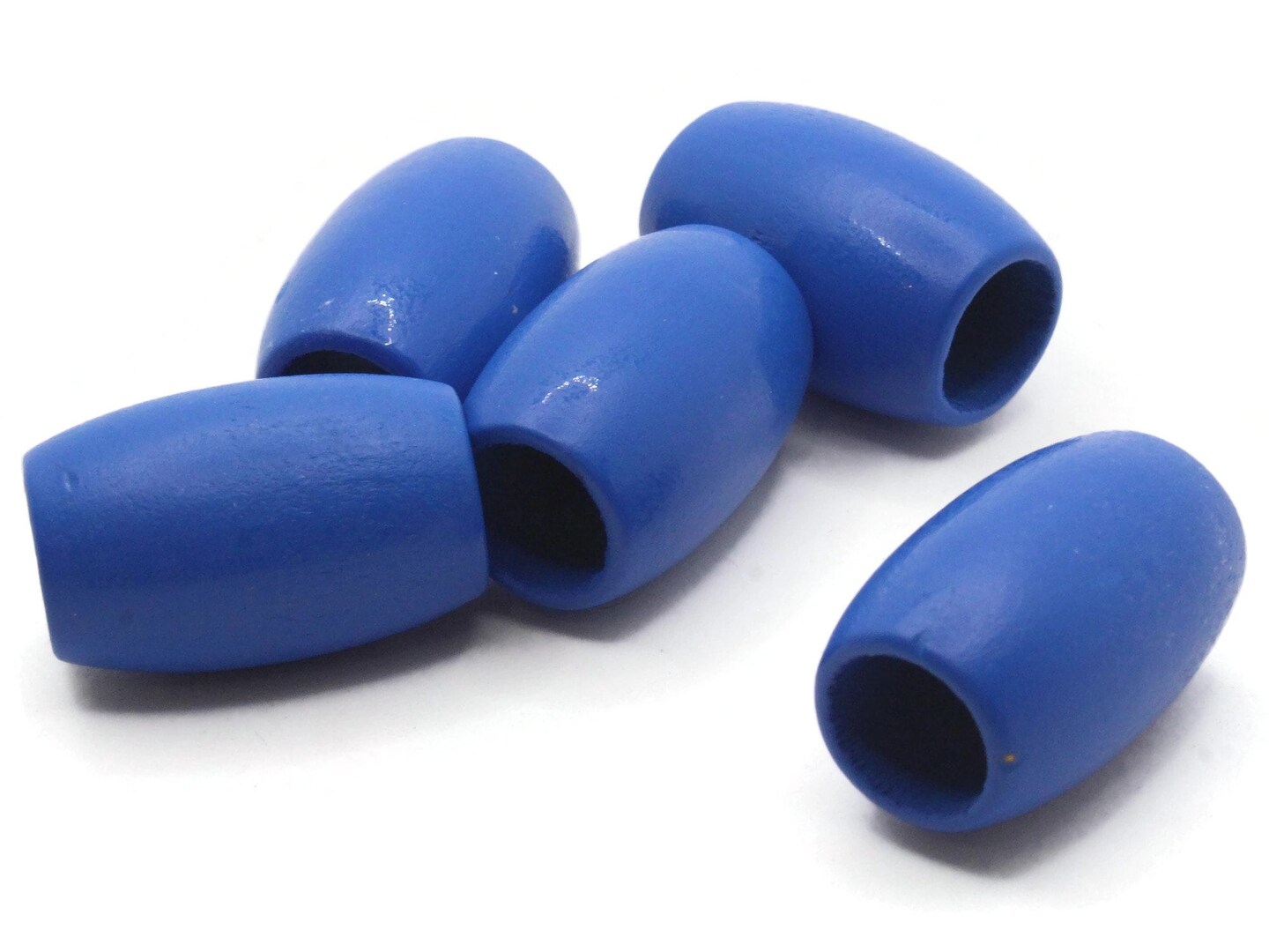 5 30mm Blue Wood Barrel Large Hole Macrame Beads