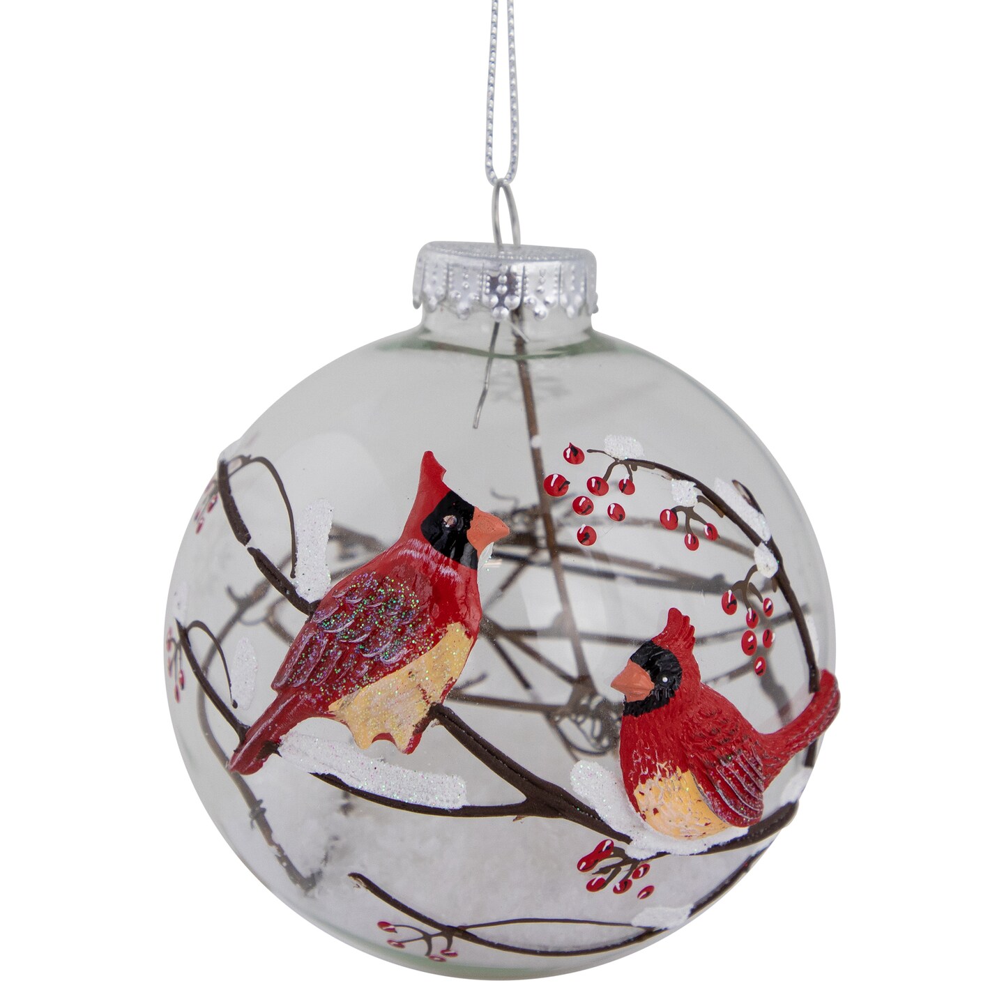Northlight Cardinals Snowy Winter Scene Glass Ball Christmas Ornament - 4" - Red