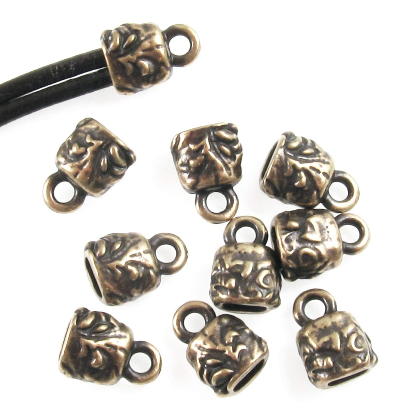 Antique Brass Leather Cord Crimp End Caps, Floral Findings 10/Pkg