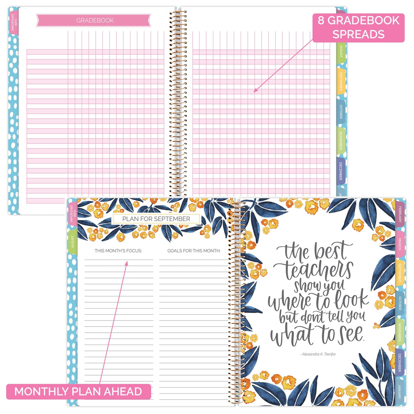 bloom daily planners Undated Teacher Planner &#x26; Calendar, Learn with Joy