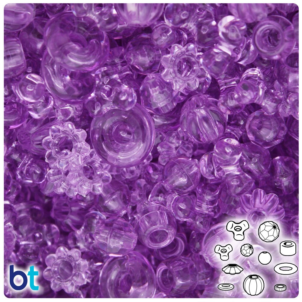 BeadTin Light Amethyst Transparent Plastic Craft Beads Mix (4oz)