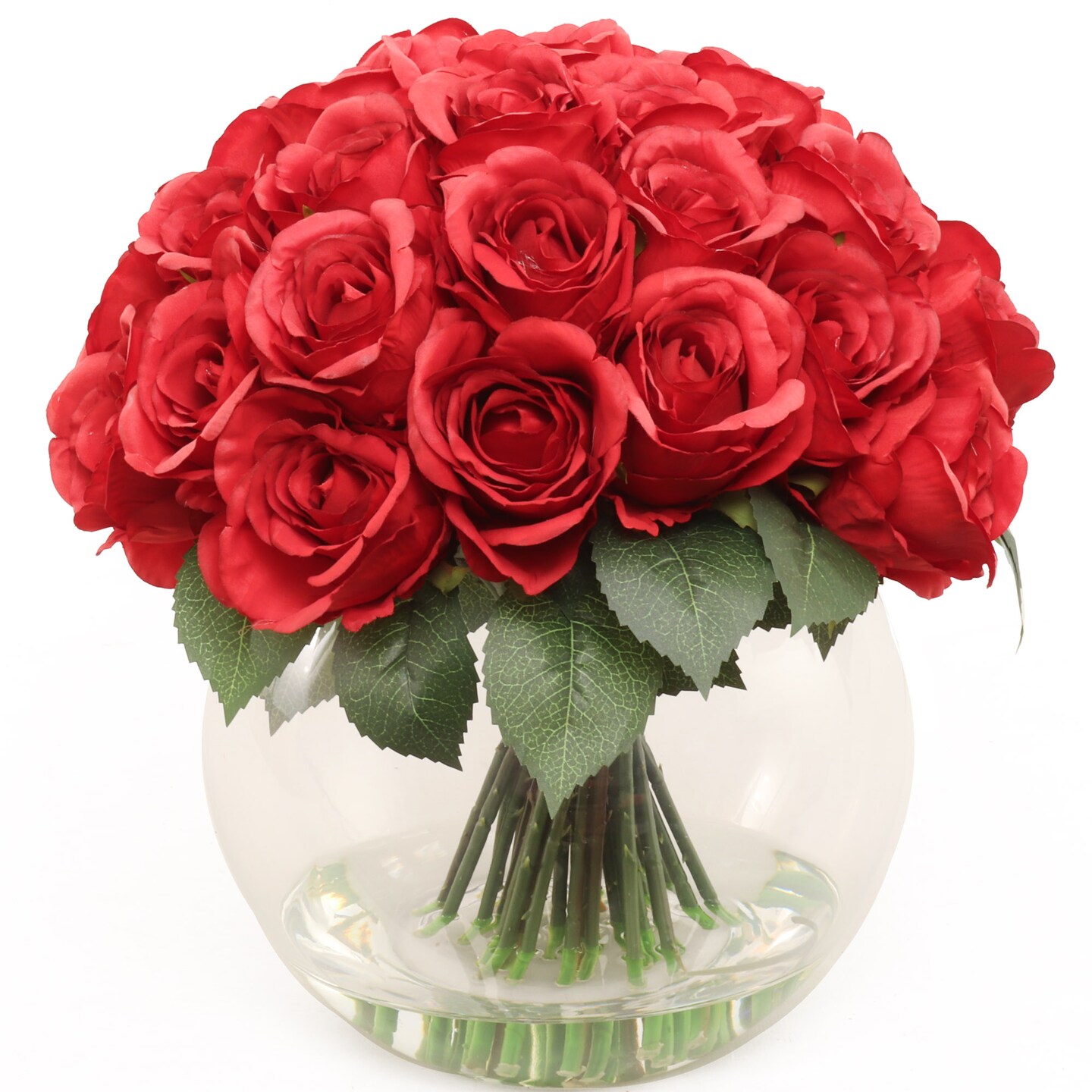 Red Rose Arrangement in Faux Water Look Glass Vase, Floral Home by Artificial Flowers