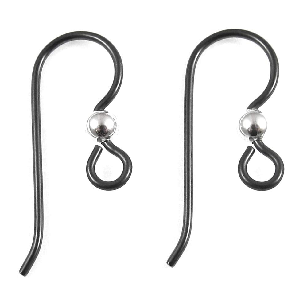 Black Niobium Ear Wires + 3mm Sterling Silver Bead, Hypoallergenic (10 ...