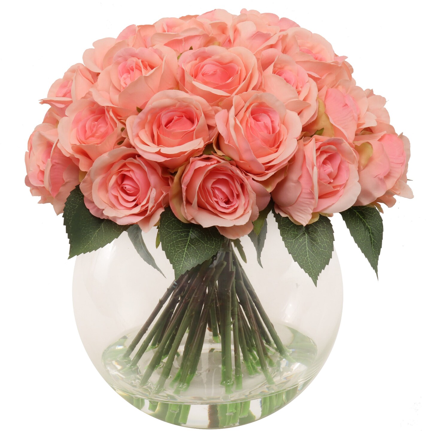 Pink Rose Arrangement in Faux Water Look Glass Vase - 1 Piece , Lifelike Floral Centerpiece, Perfect for Home, Office, and Event Décor, Floral Home by Artificial Flowers