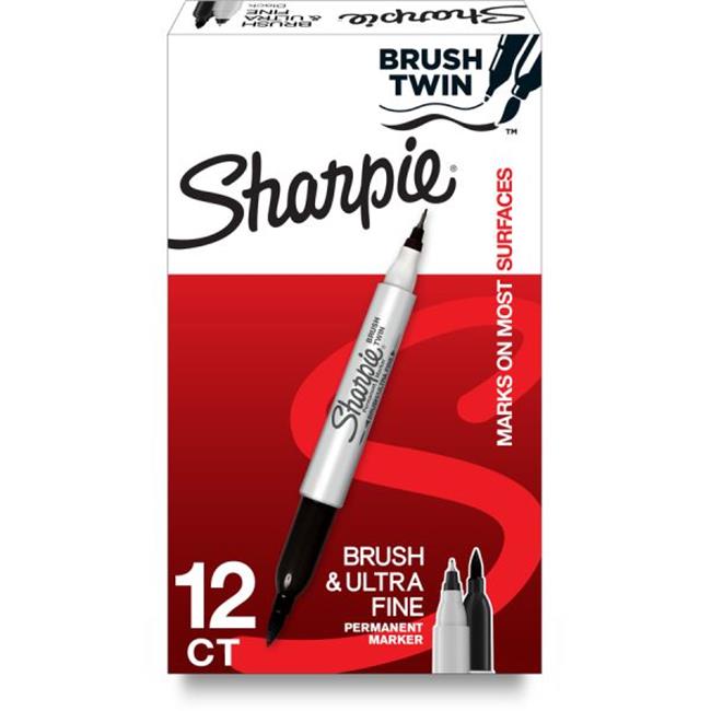 Sharpie  Brush Twin Permanent Markers, Black - Case of 12