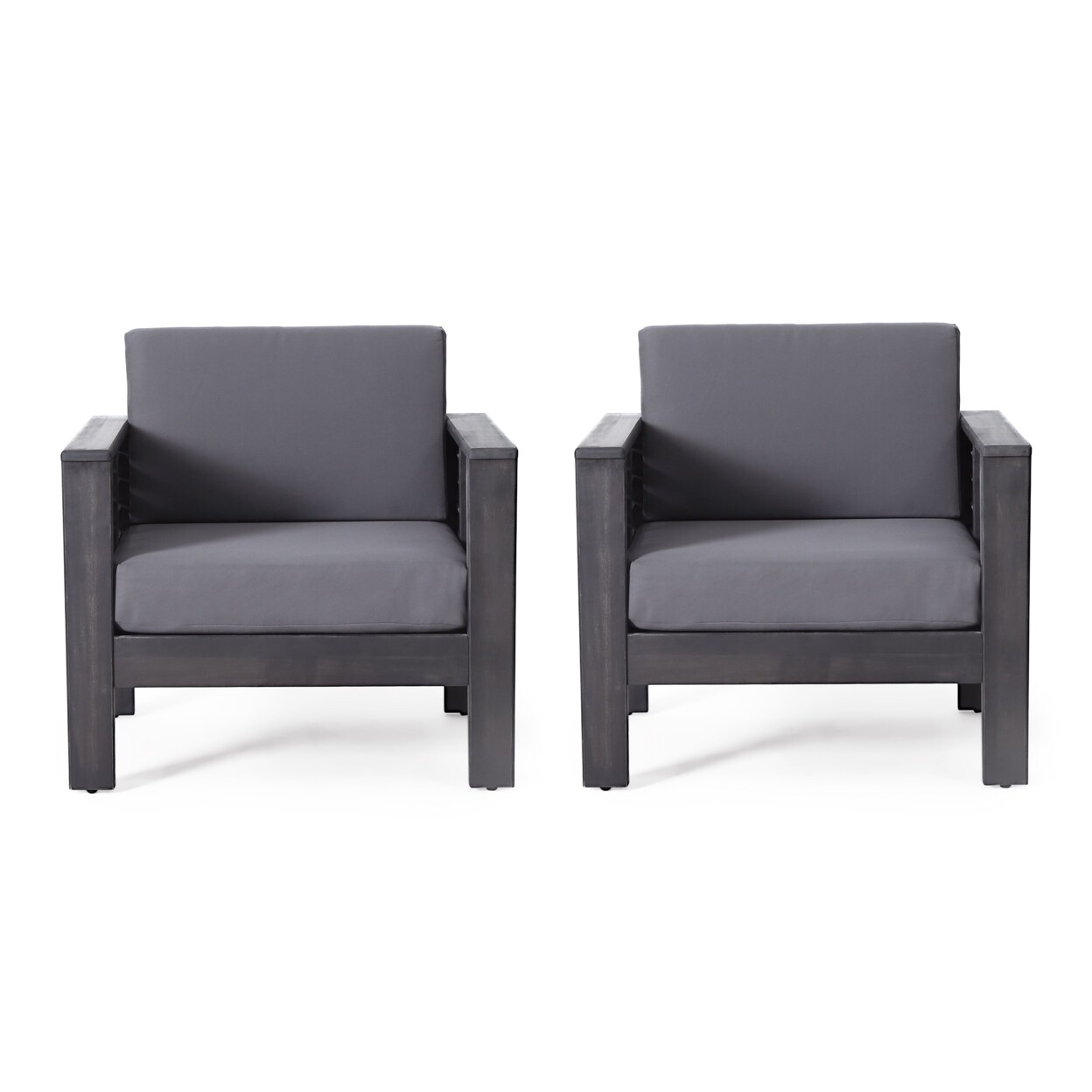GDFStudio Rabun Outdoor Acacia Wood Club Chairs with Cushions Set of 2