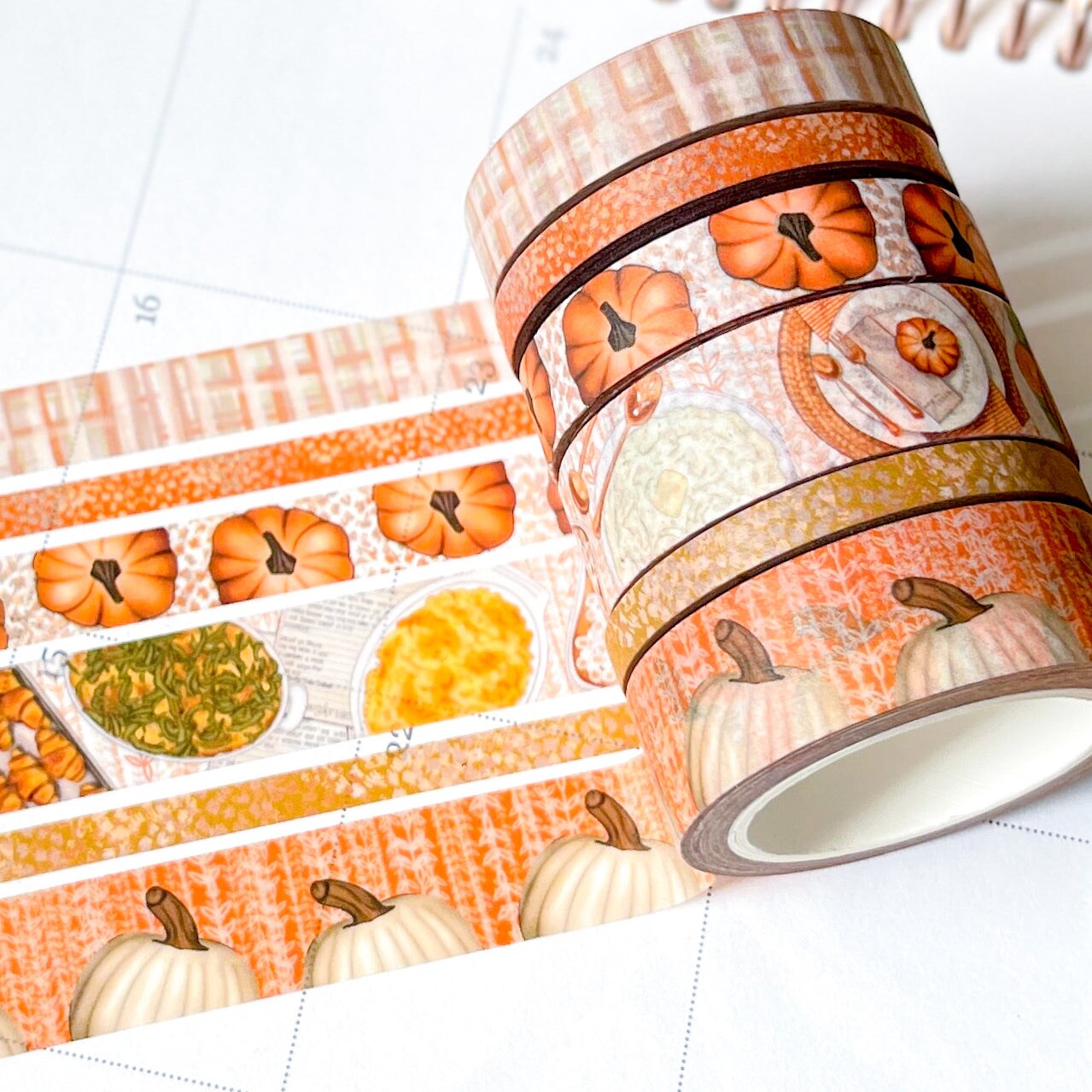 Thanksgiving Turkey &#x26; Pumpkins Orange Washi Tape Set (#W070)