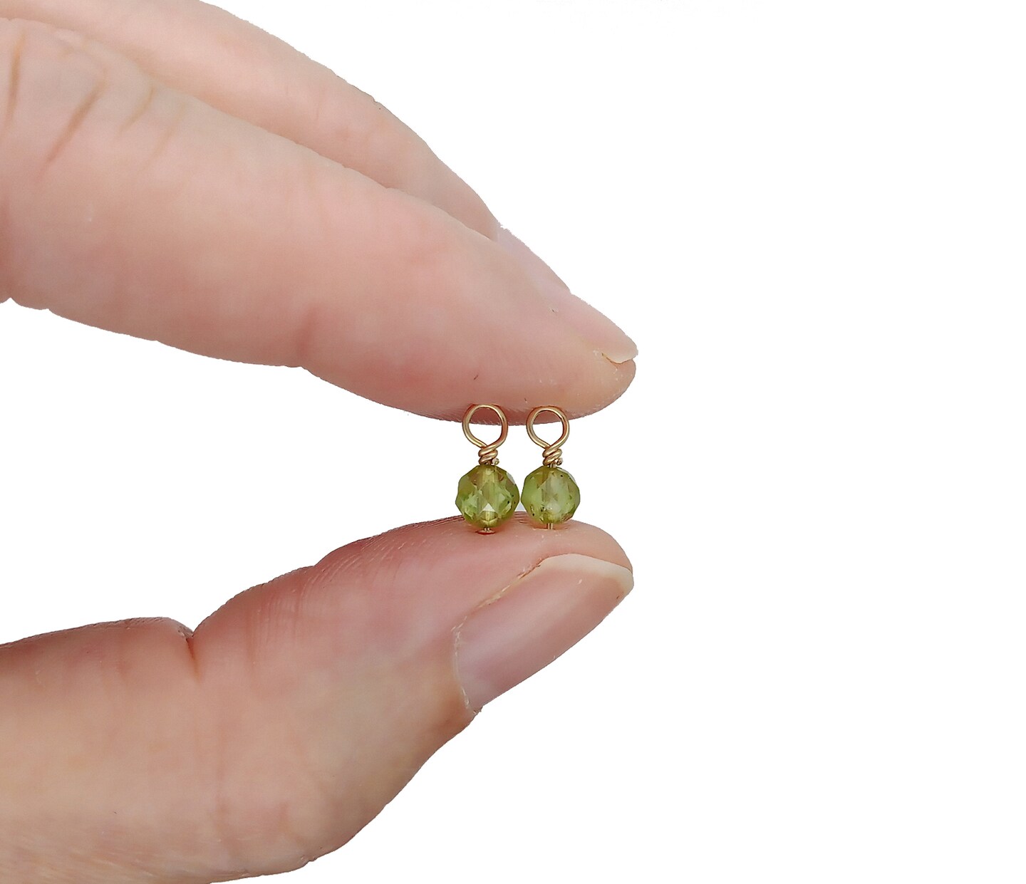 Tiny Peridot Charms with 14K Gold-Filled Wire, 2 pieces, Adorabilities