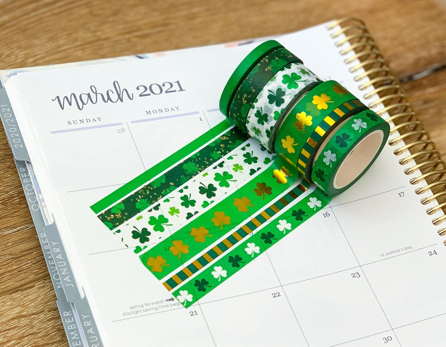 FOILED Shamrocks Green & Gold St Patricks Day Washi Tape Set (#W017)