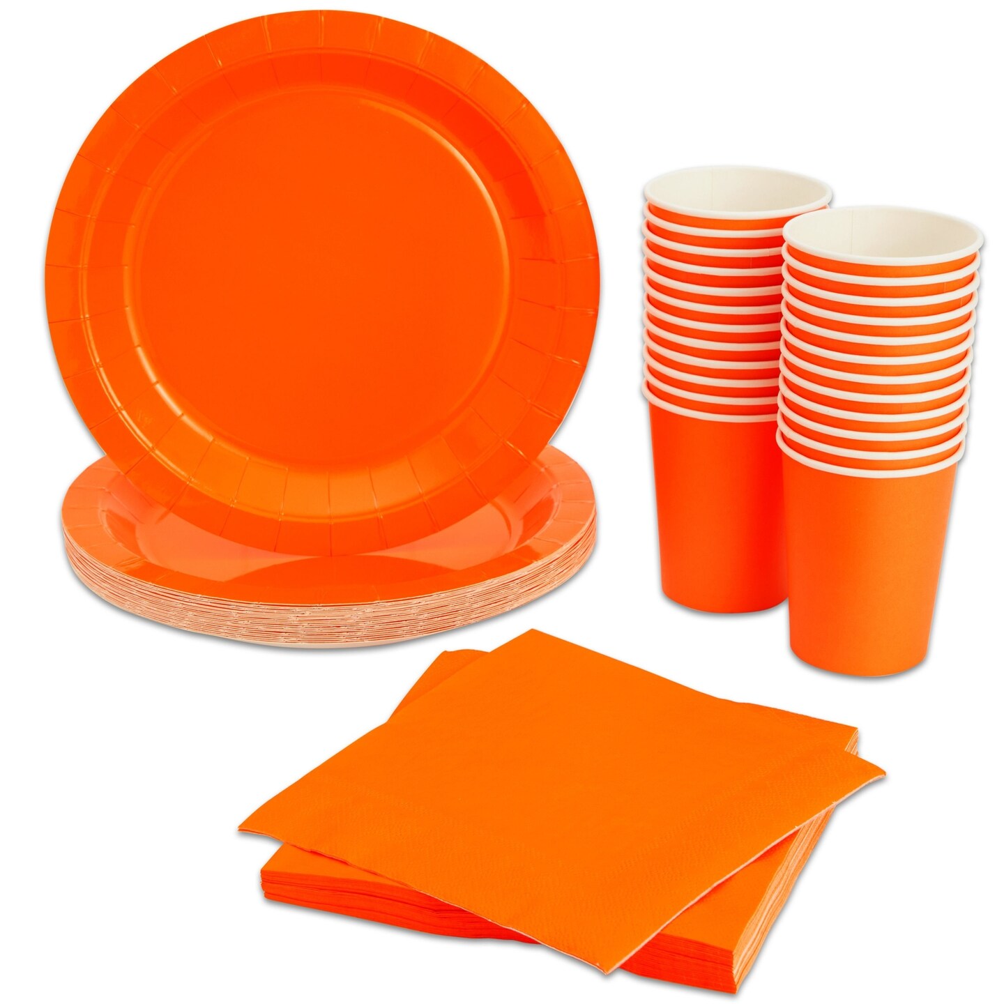 Serves 24 Orange Party Supplies with Paper Plates, Cups, and Napkins for Birthday, Picnic, Summer Events (72 Pieces)
