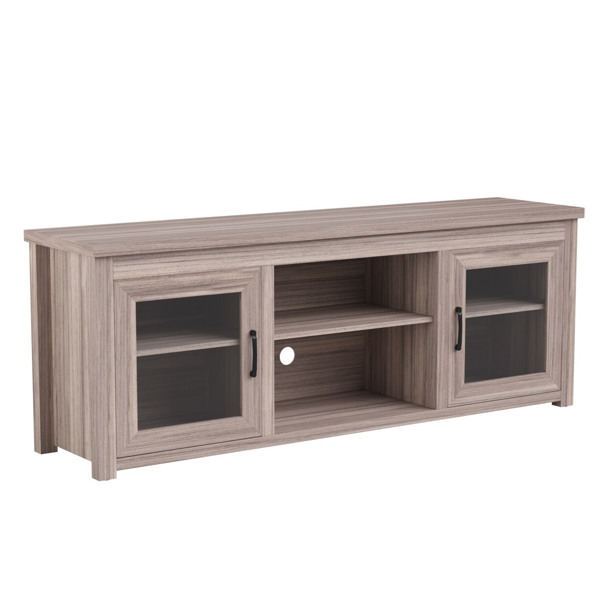 Flash Furniture Sheffield Classic TV Stand up to 80&#x22; TVs - Gray Wash Oak Finish with Full Glass Doors  - 65&#x22; Engineered Wood Frame - 3 Shelves