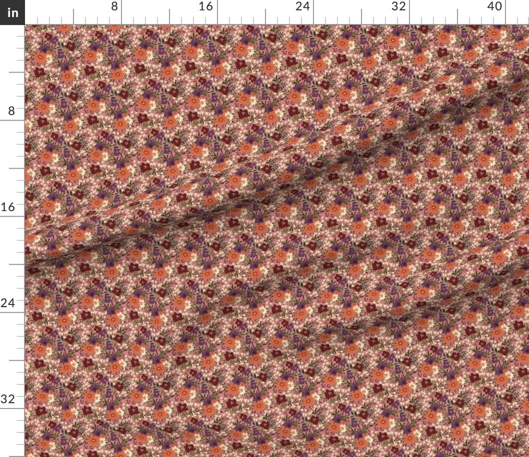 Mauve Pink Vintage Cream Flowers Purple Botanical Antique Rose Plum Custom Printed Fabric by Spoonflower Various Fabrics by the Yard or Fat Quarter