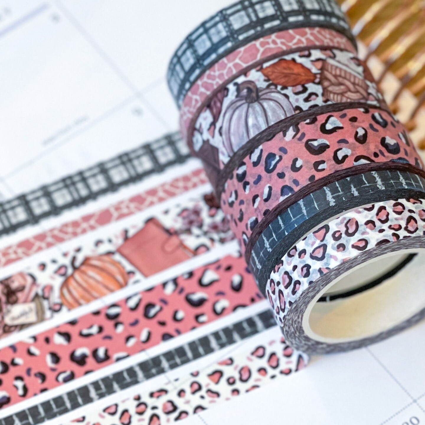Fall Leopard Animal Print Autumn Mauve Washi Tape Set (#W034)