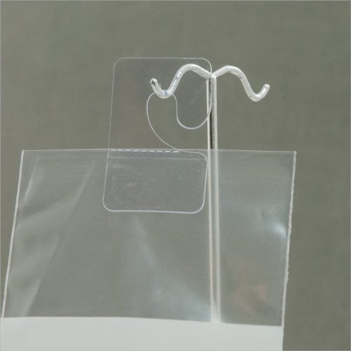 Clear Plastic Hang Tab with adhesive to convert clear box to hanging box.