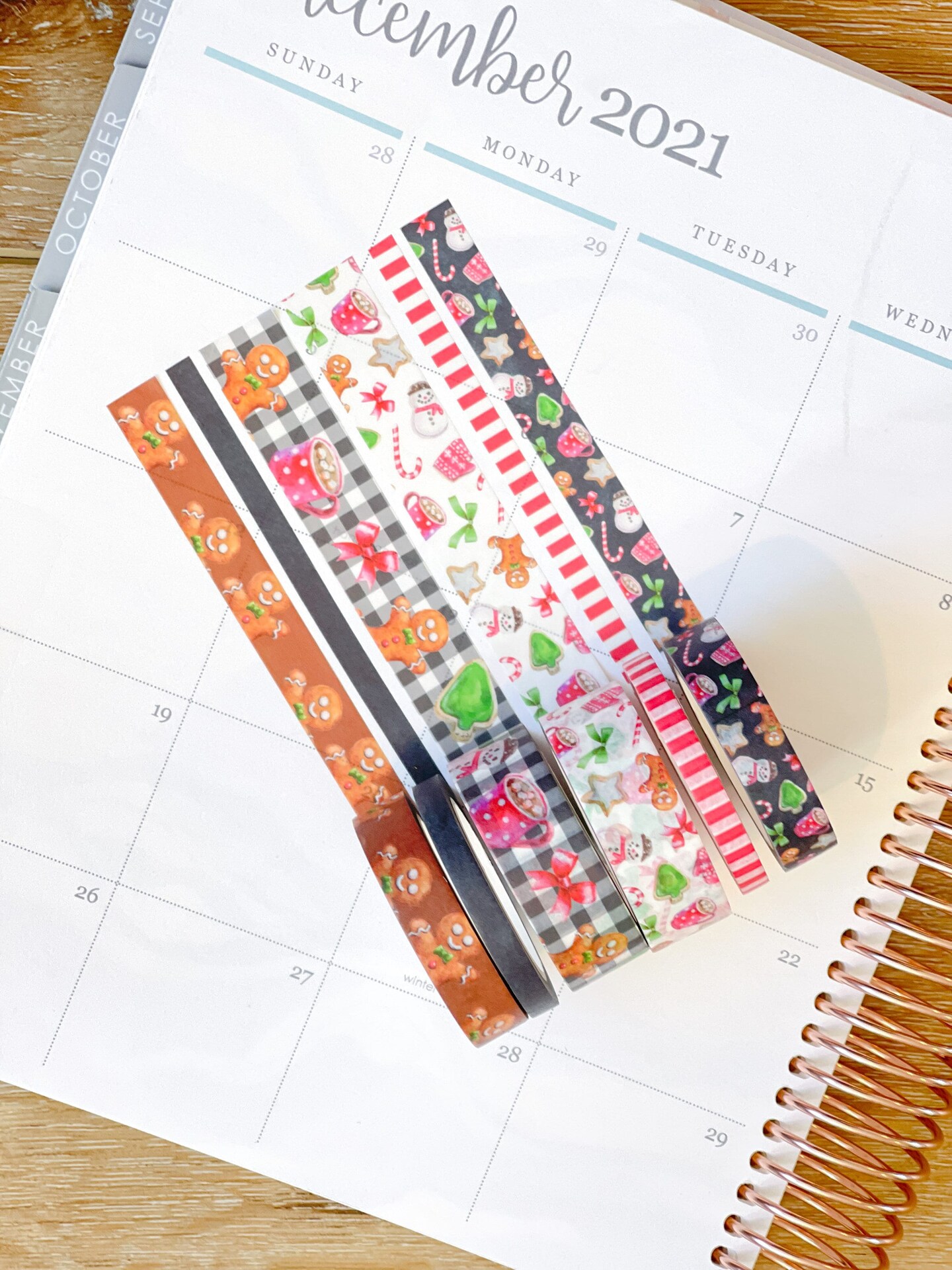 Gingerbread & Candy Canes Plaid Christmas Holiday Red & Green Washi Tape Set (#W039)