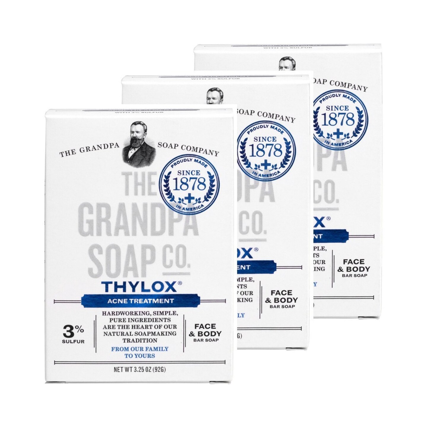 The Grandpa Soap Company Thylox Acne Treatment Bar Soap 3.25 Oz Pack of 3