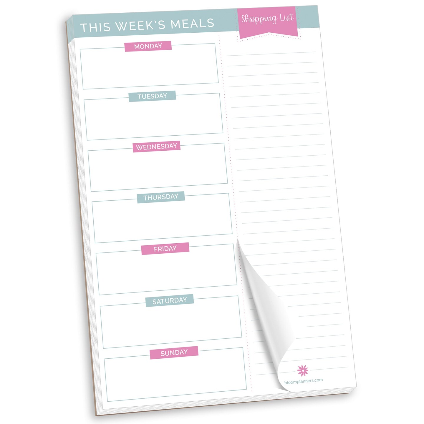 bloom daily planners Planning Pad, 6&#x22; x 9&#x22;, Meal Planning Pad with Magnets, Pink &#x26; Teal
