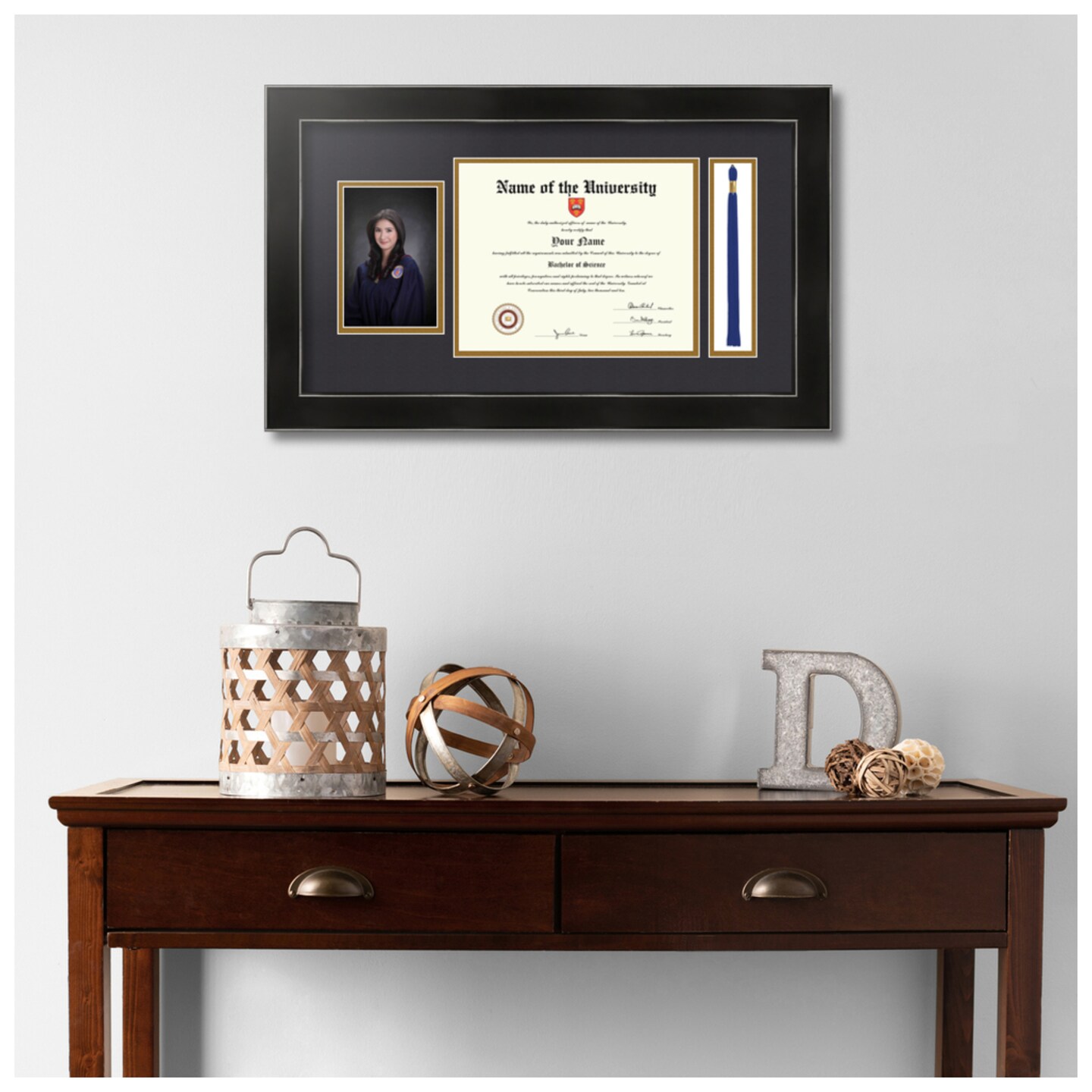 ArtToFrames 8x10 inch Diploma Frame with 4x6 Inch Image Opening and Tassel Opening - Framed with Black and Gold Mats, Comes with Regular Acrylic and Sawtooth Hanger for Wall Hanging (DIT-8x10)
