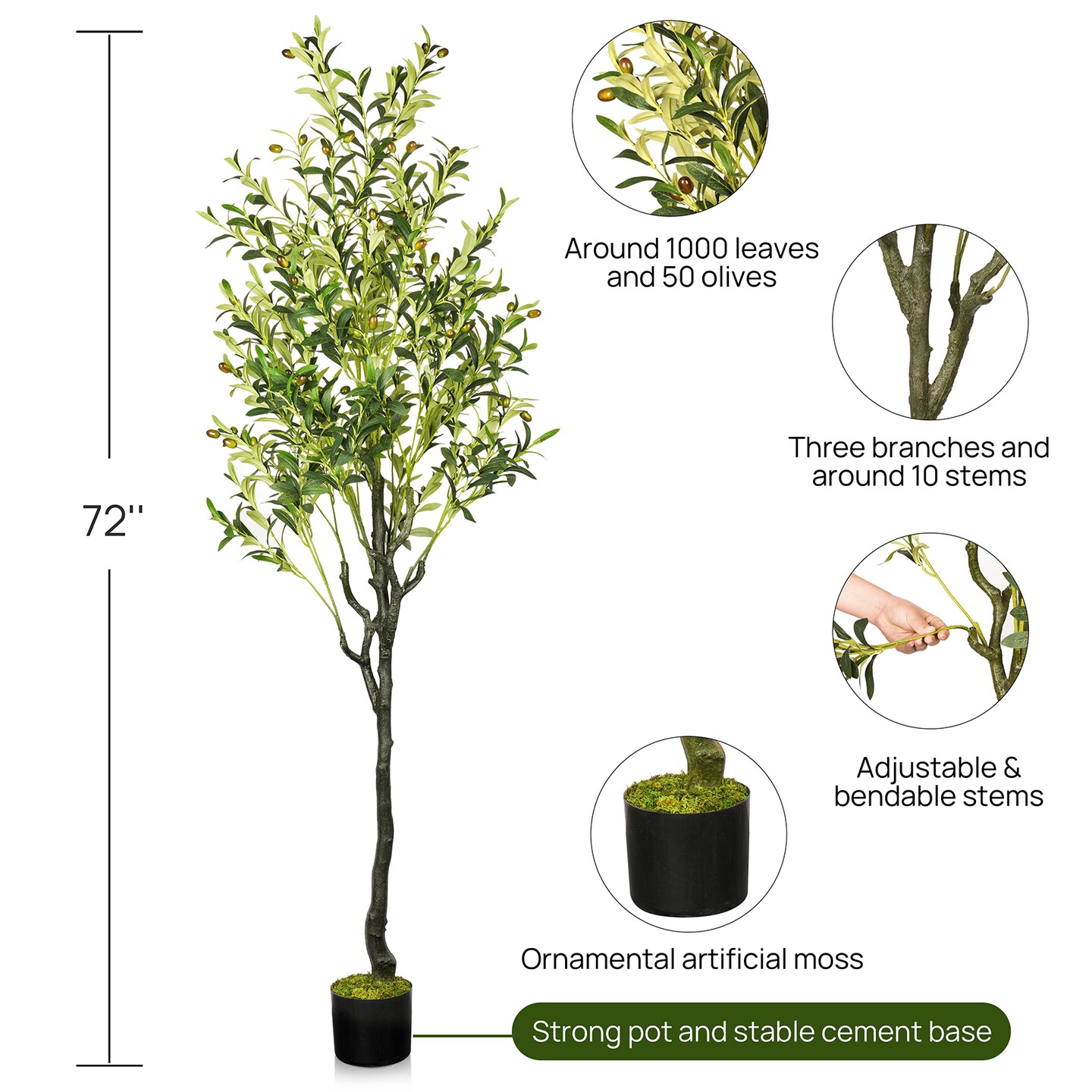 72&#x27;&#x27; Artificial Olive Tree Tall Fake Plants Suitable for Modern Living Rooms