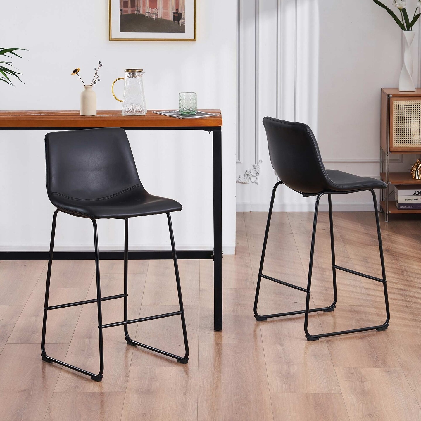FERPIT Set of 2 Modern Upholstered Faux Leather Barstools - 26" Or 30" Counter Stool
