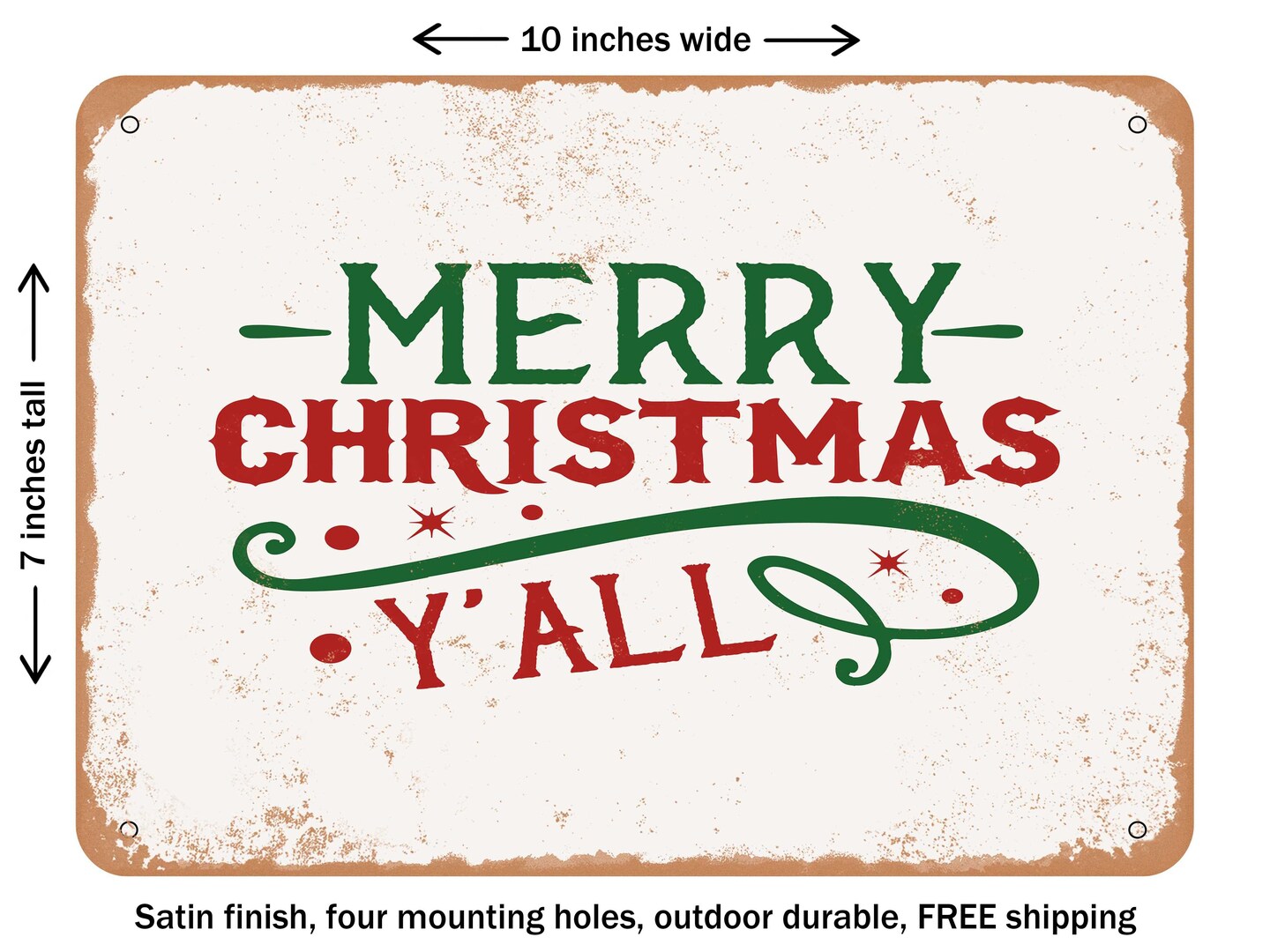 DECORATIVE METAL SIGN - Merry Christmas Y&#x27;all - 7 - Vintage Rusty Look