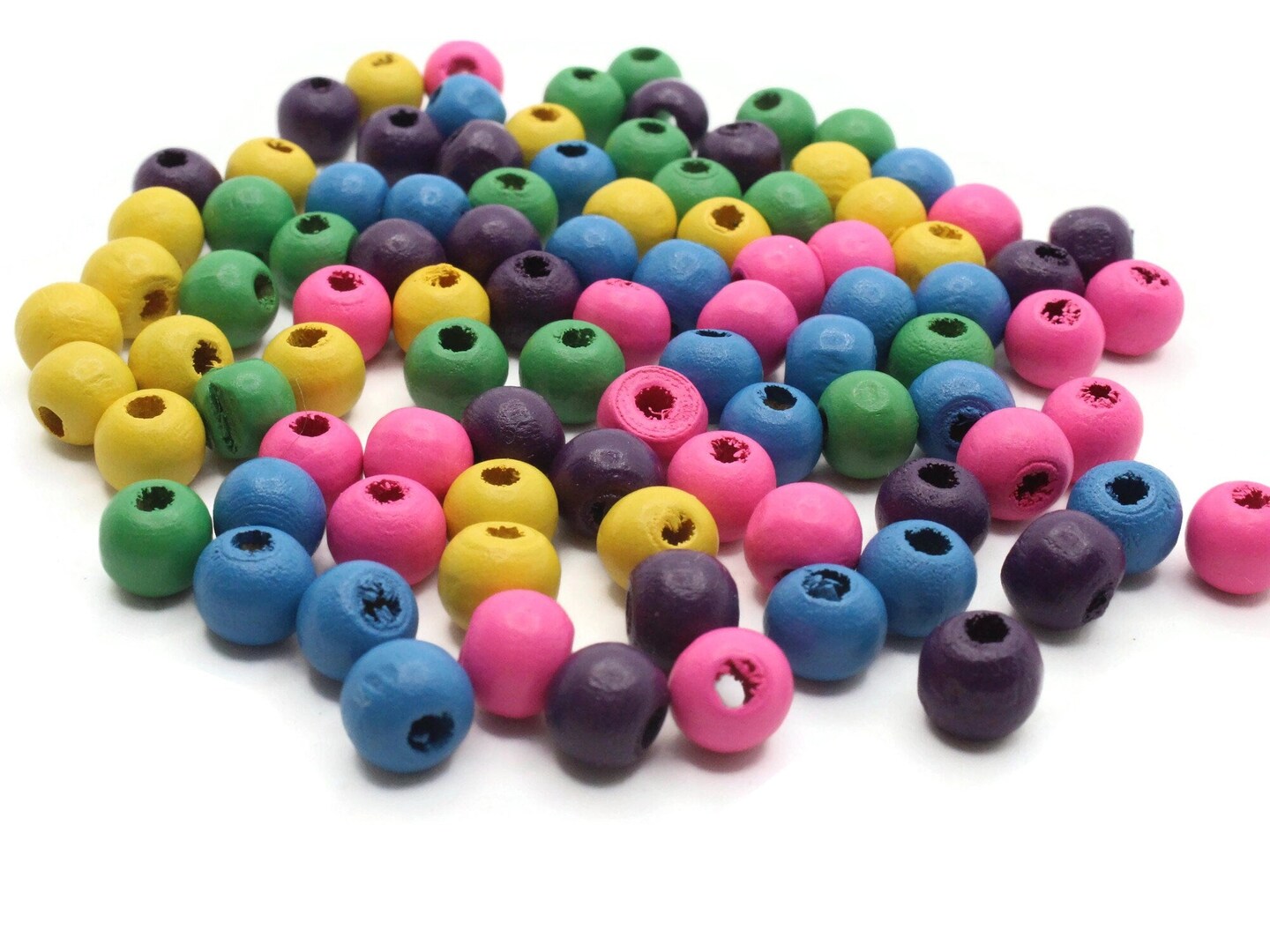 95 7mm to 8mm Mixed Color Round Wood Beads