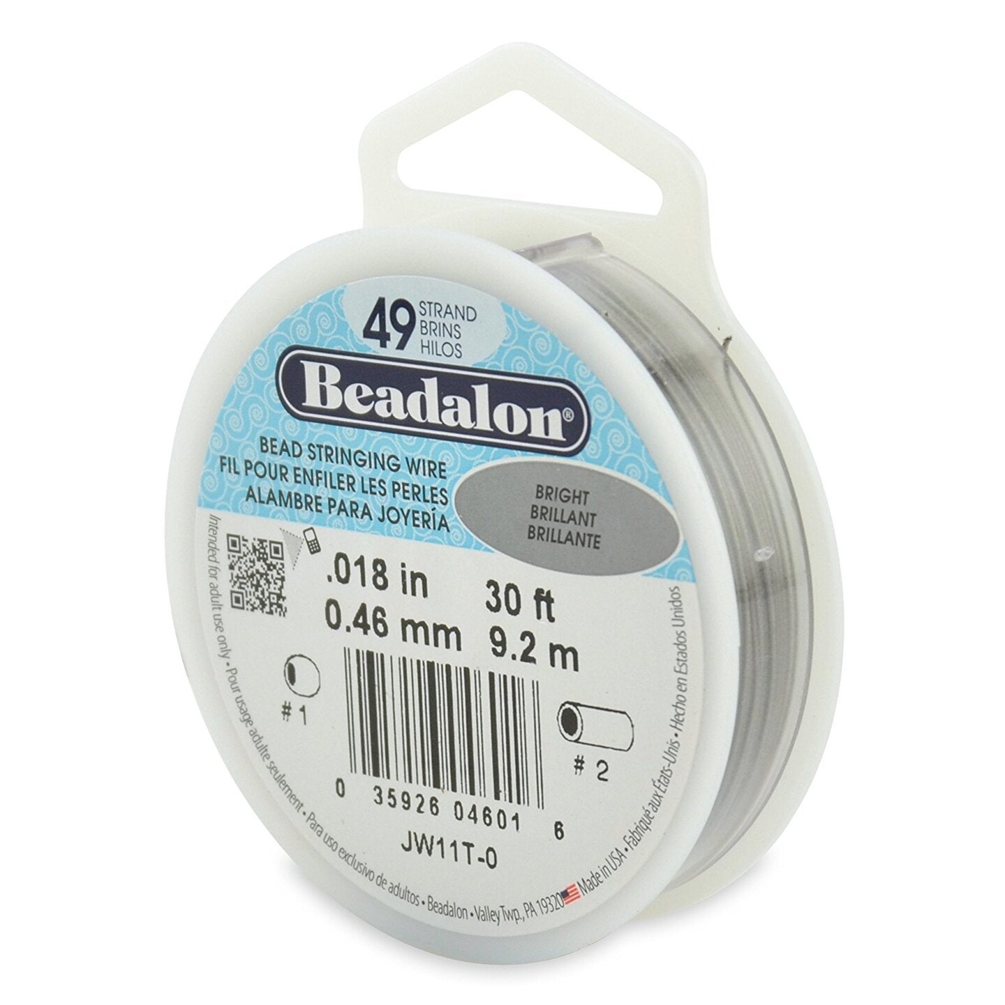 Beadalon Stringing Wire 49-Strand .018-Inch (.46-Millimeter) Diameter 30-Feet/Pkg, Bright (3 Pack)