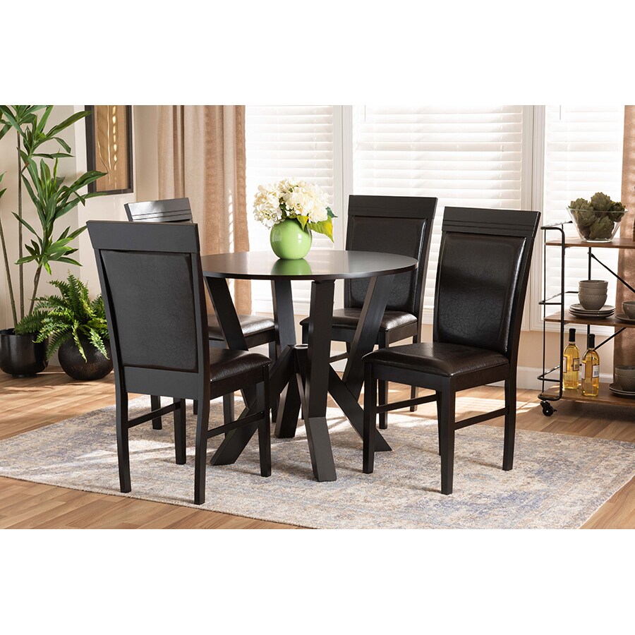 Wholesale Interiors Baxton Studio Nada Modern and Contemporary Dark Brown Faux Leather Upholstered and Dark Brown Finished Wood 5-Piece