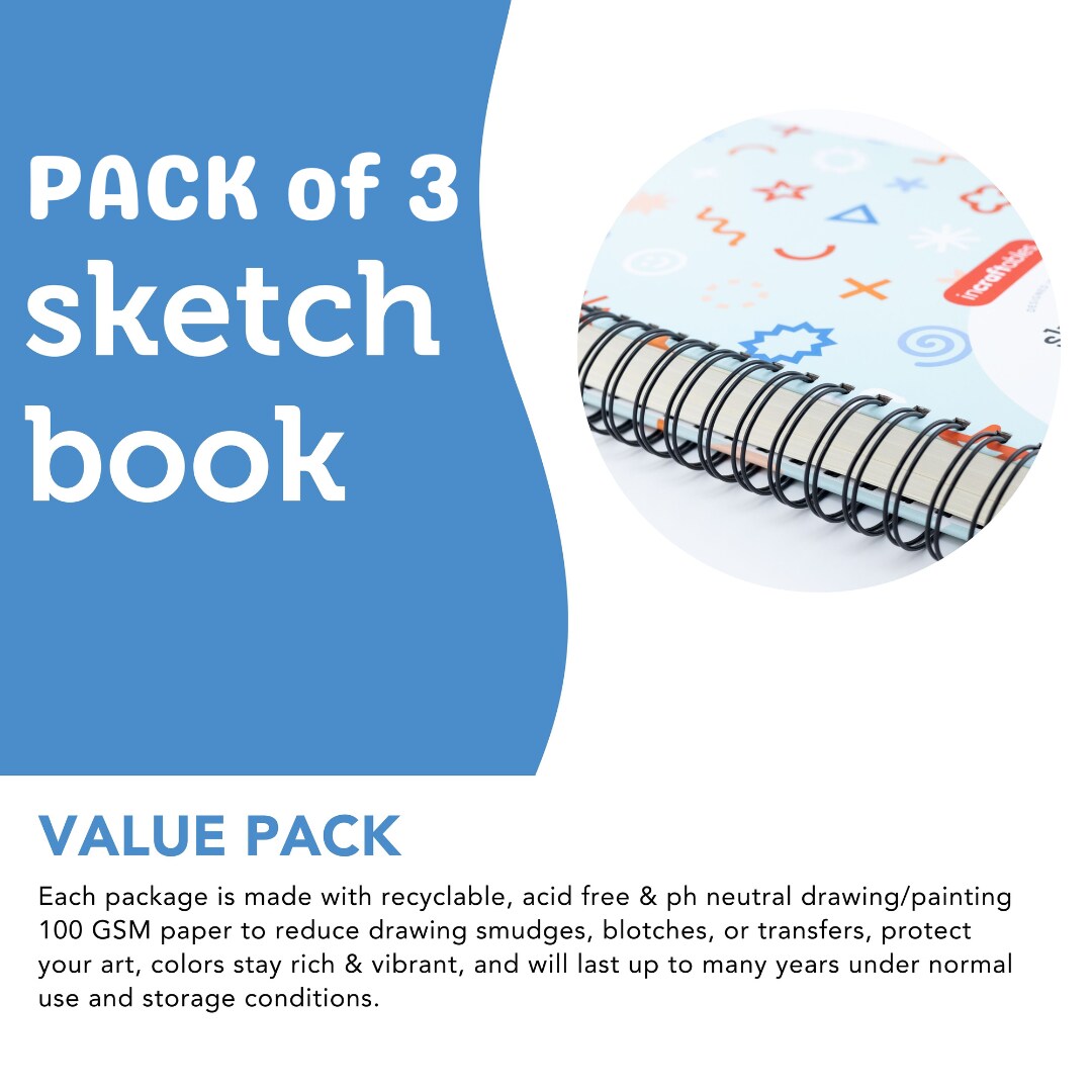 3 PACK - Incraftables Art Sketchbook (125 Pages) Spiral Bound. Hardcover Perforated Paper Pad (8.5&#x201D; x 11&#x201D; Big) Art Sketch Book for Artists &#x26; Beginners. Heavy Duty Sketch Notebook for Drawing &#x26; Panting (A4)
