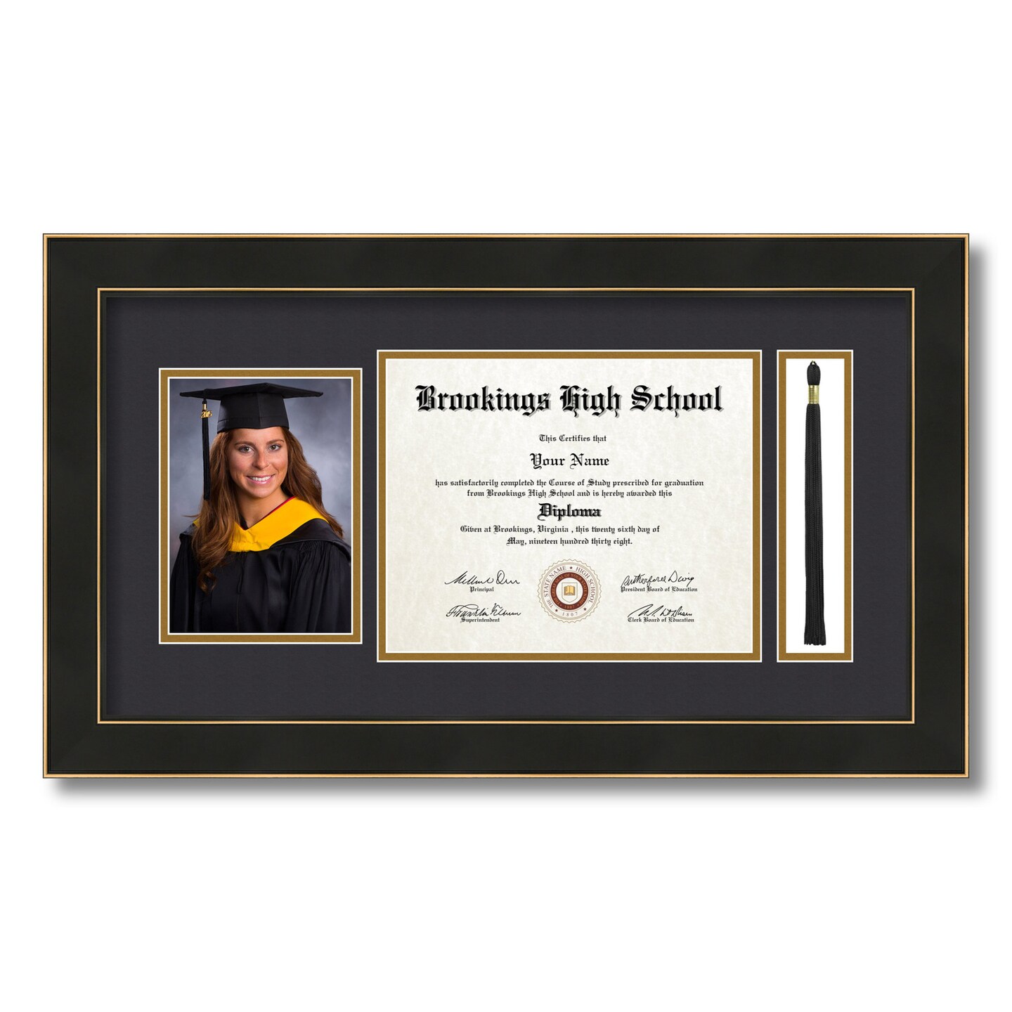 ArtToFrames 8x10 inch Diploma Frame with 5x7 Inch Image Opening and Tassel Opening - Framed with Black and Gold Mats, Comes with Regular Acrylic and Sawtooth Hanger for Wall Hanging (DIT-8x10)
