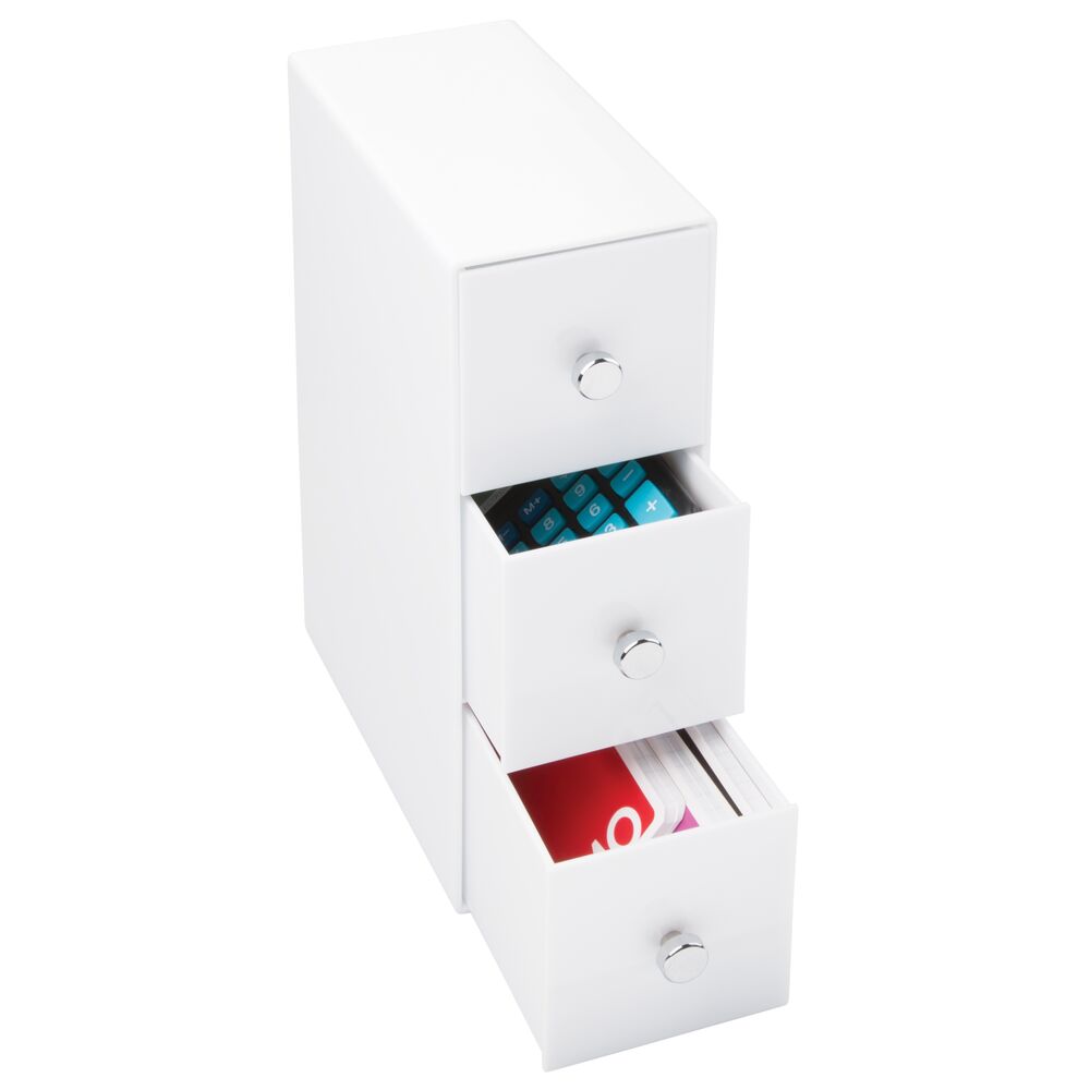 mDesign Plastic Stackable Desktop Storage Tower for Office, 3 Drawers, White