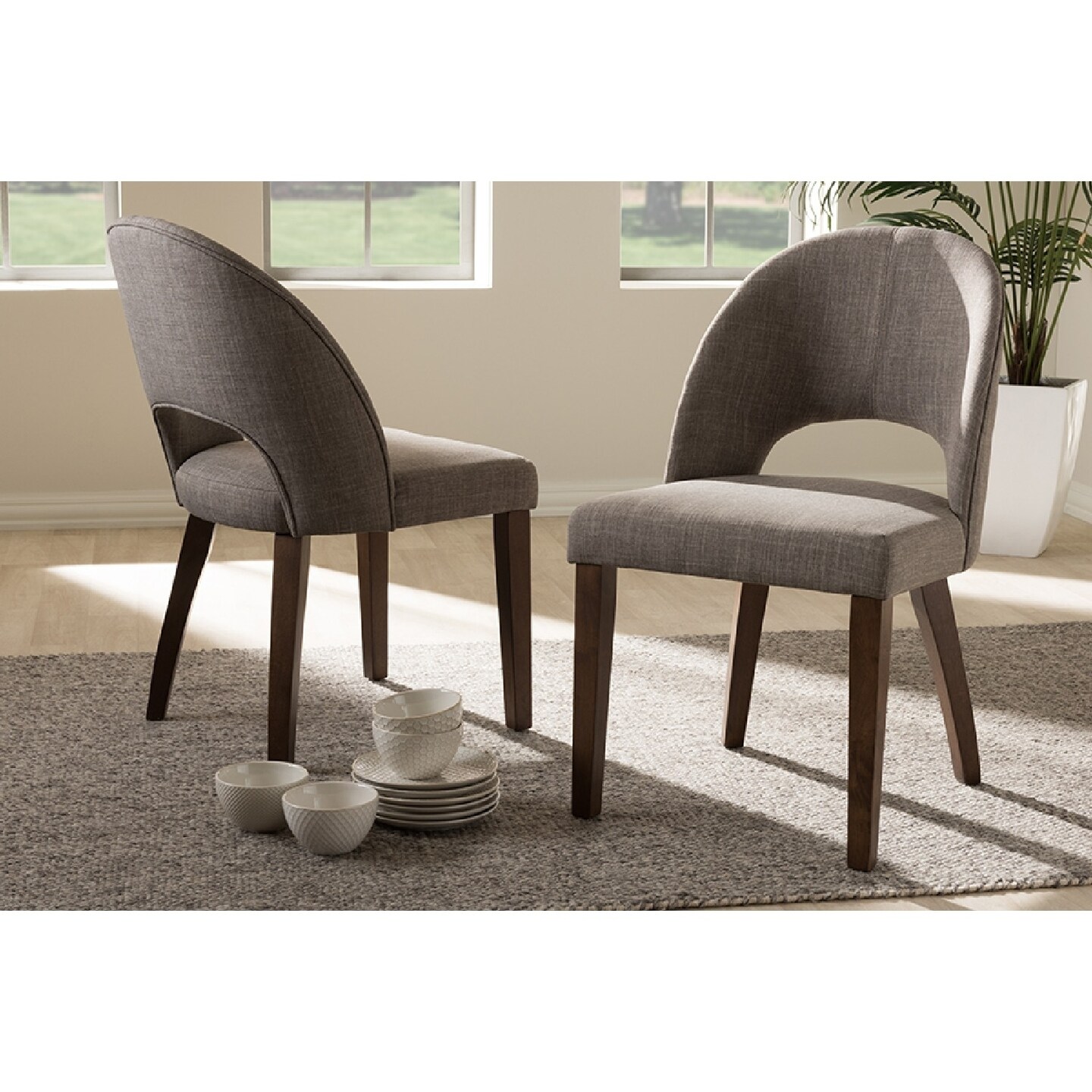 Wholesale Interiors Baxton Studio Wesley Mid-Century Modern Light Grey Fabric Upholstered Walnut Finished Wood Dining Chair (Set of 2)