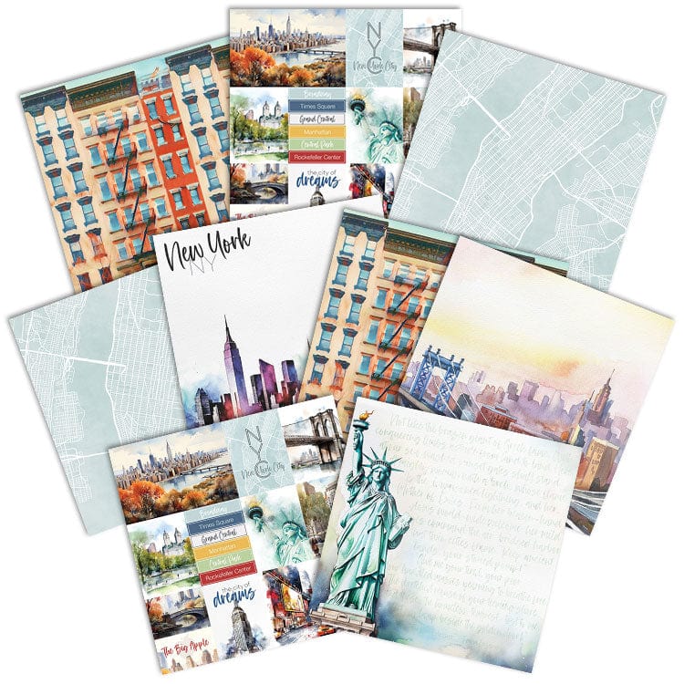 New York City Watercolor 12 x 12 Scrapbook Paper Set