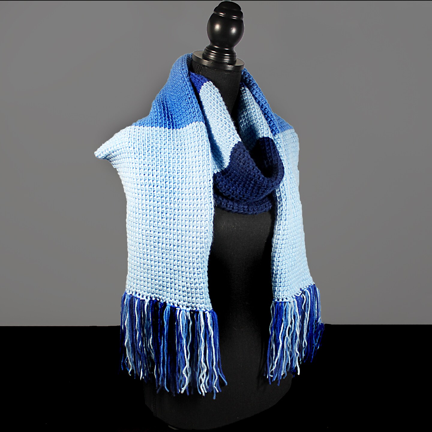 Crochet Unisex Scarf, Outerwear, Blue, 84 Inch, Winterwear, Winter