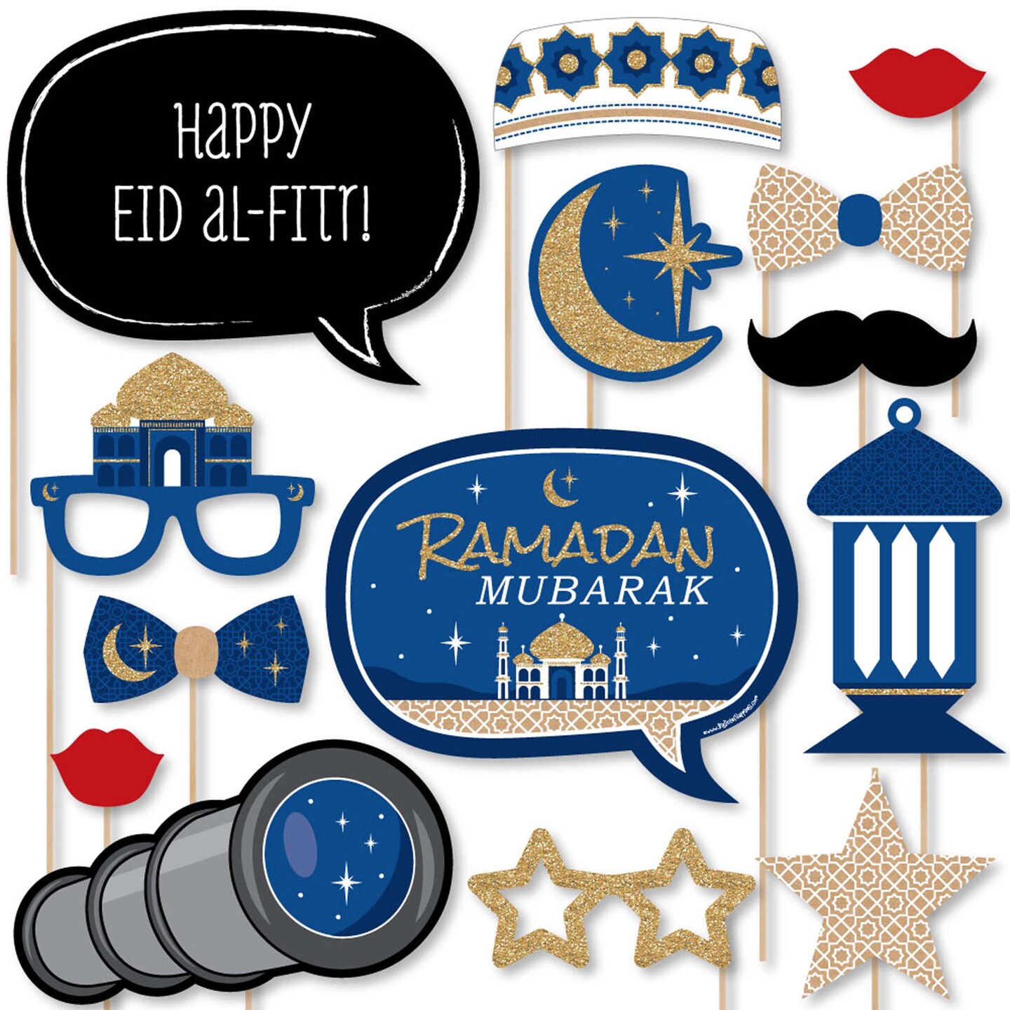 Big Dot of Happiness Ramadan - Eid Mubarak Photo Booth Props Kit - 20 Count