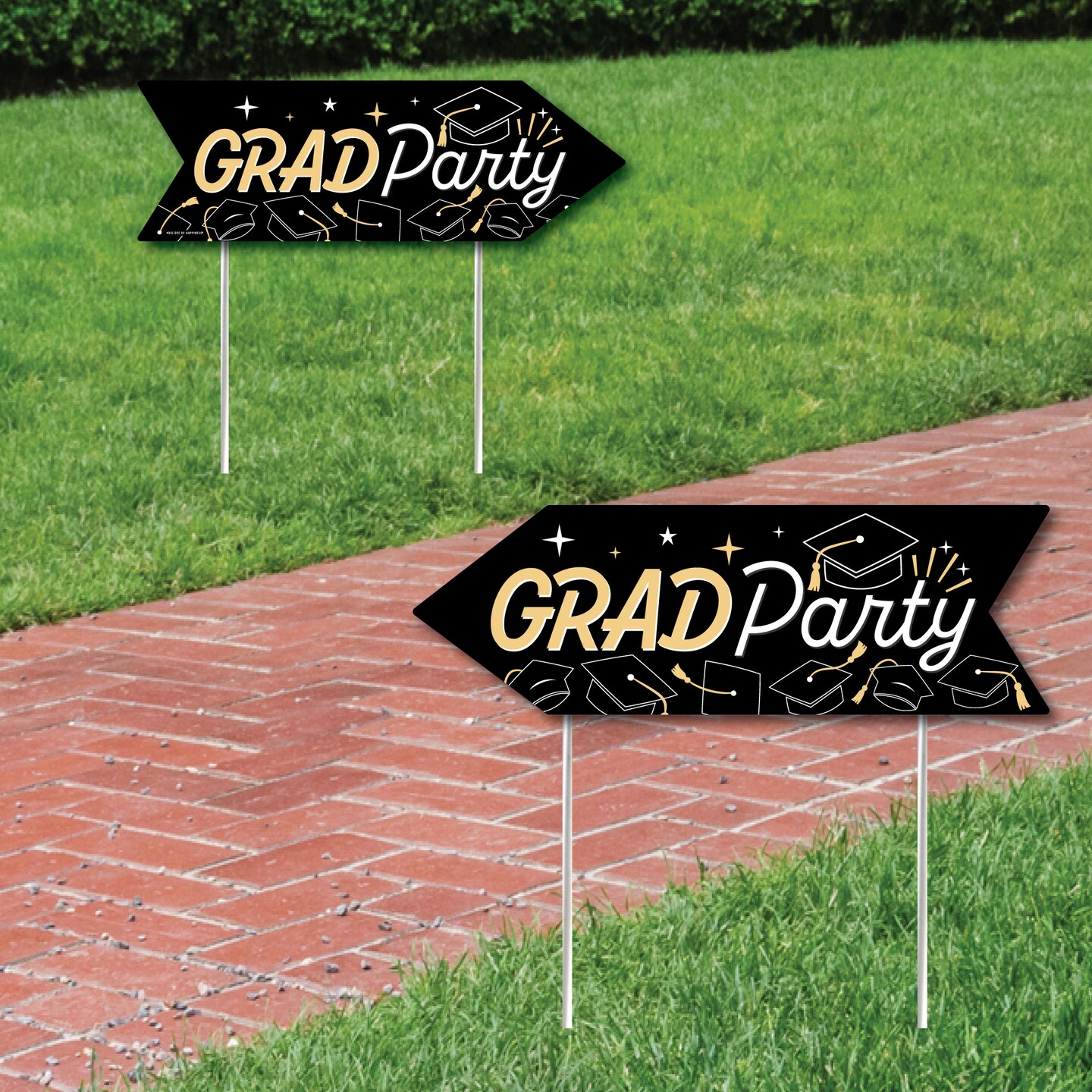 Big Dot of Happiness Hello College Graduation Party Sign Arrow - Double Sided Directional Yard Signs - Set of 2