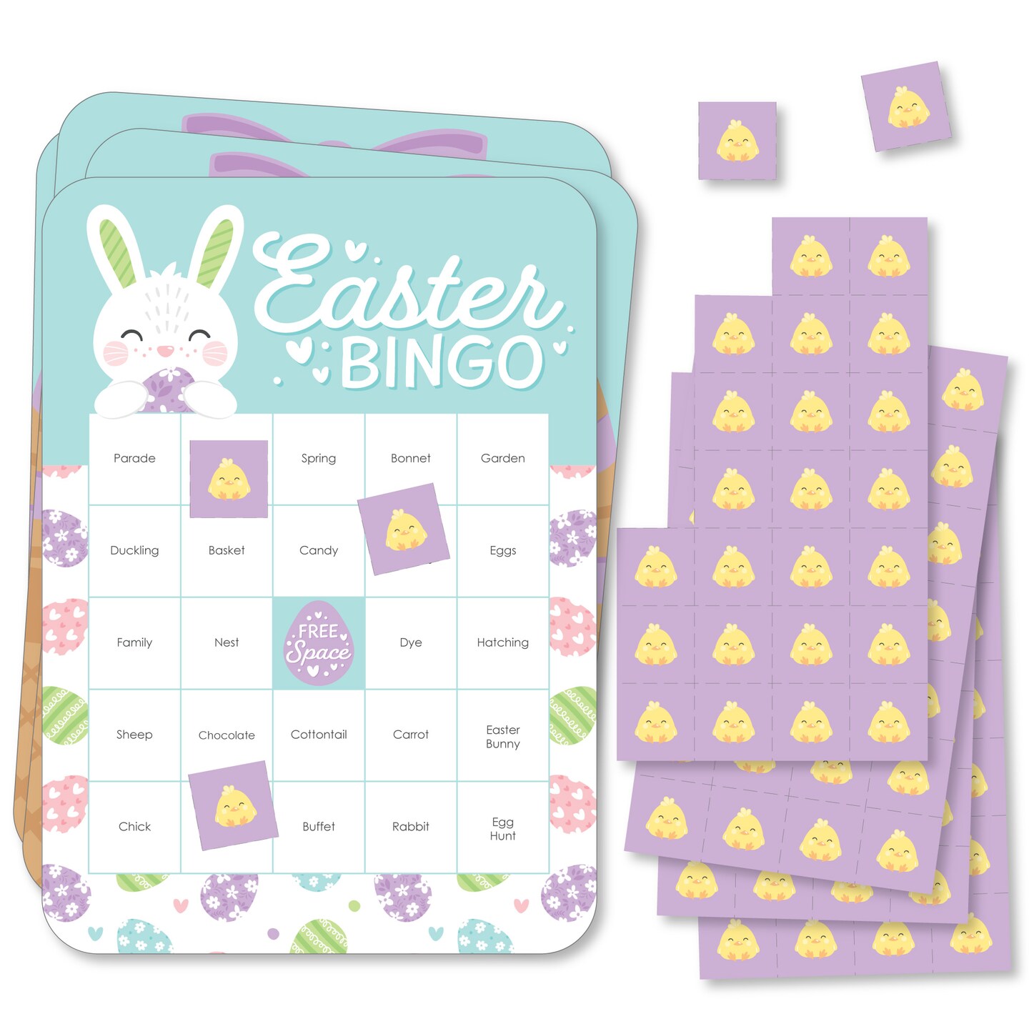 Big Dot of Happiness Spring Easter Bunny - Bingo Cards and Markers - Happy Easter Party Bingo Game - Set of 18