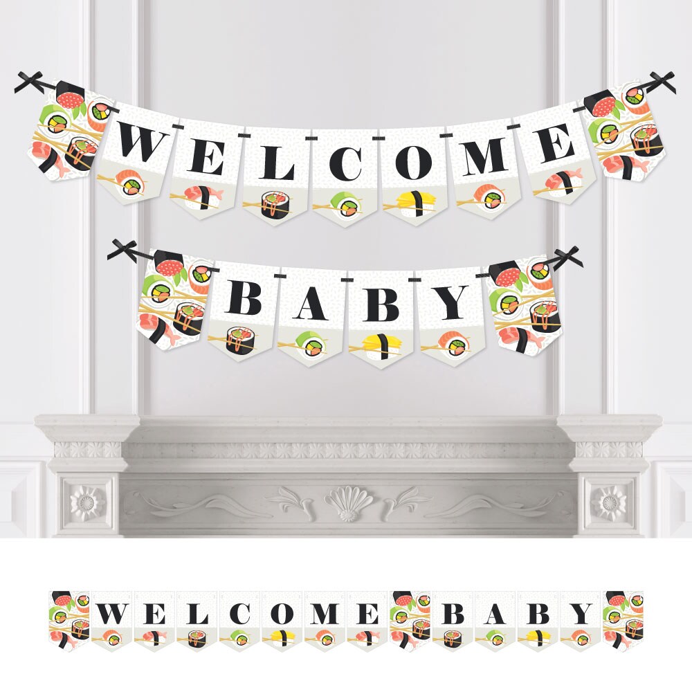 Big Dot of Happiness Let&#x27;s Roll - Sushi - Japanese Baby Shower Bunting Banner - Party Decorations - Welcome Baby